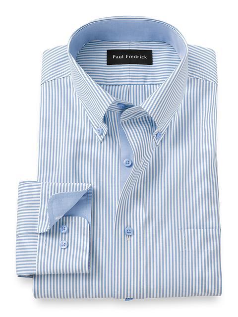 Comfort Stretch Non-Iron Stripe Dress Shirt With Contrast Trim - Blue Product Image