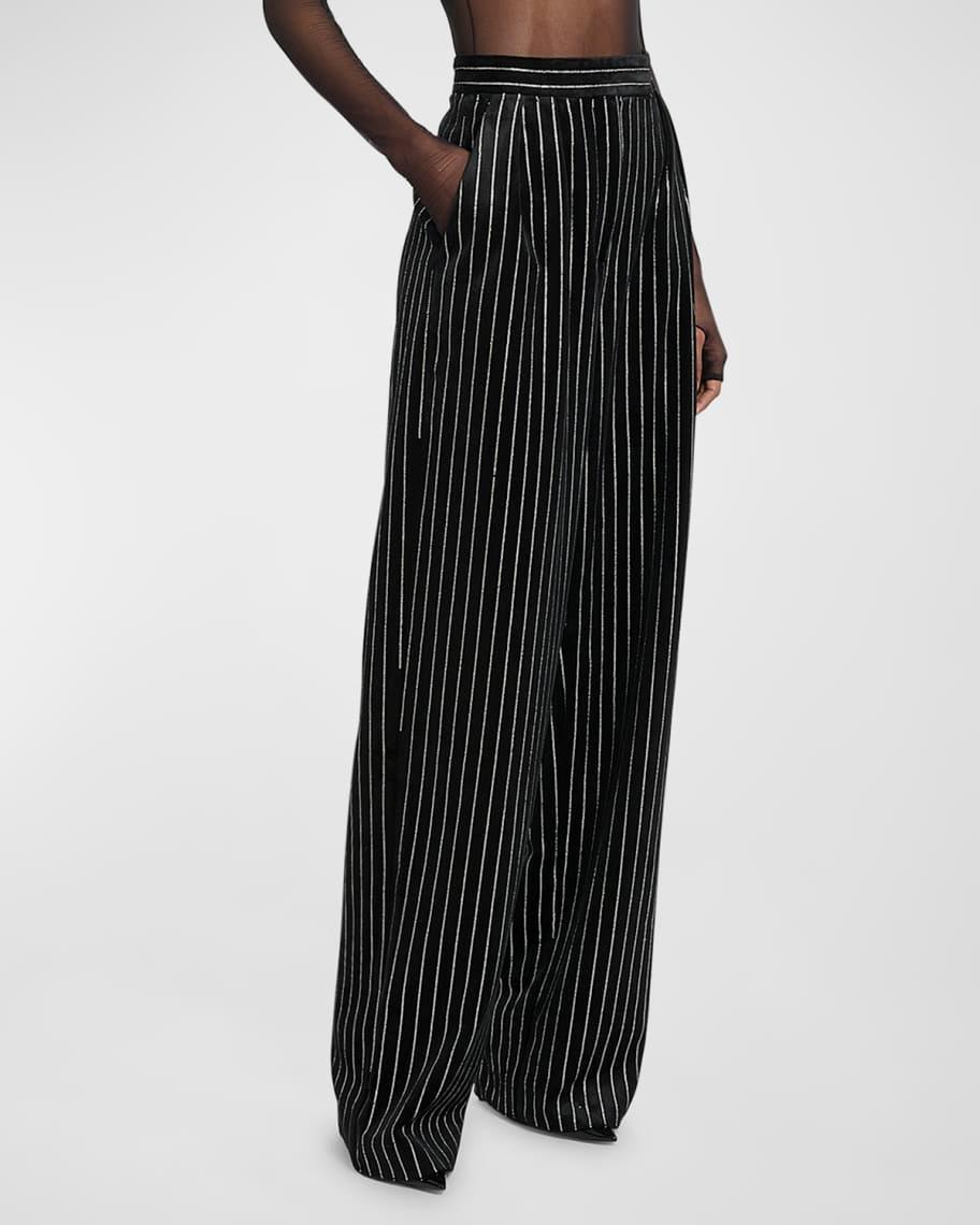 Crystal Pinstripe Velvet Wide-Leg Tailored Trousers product image