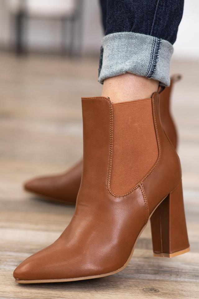 Dark Camel Block Heel Pull On Booties Product Image