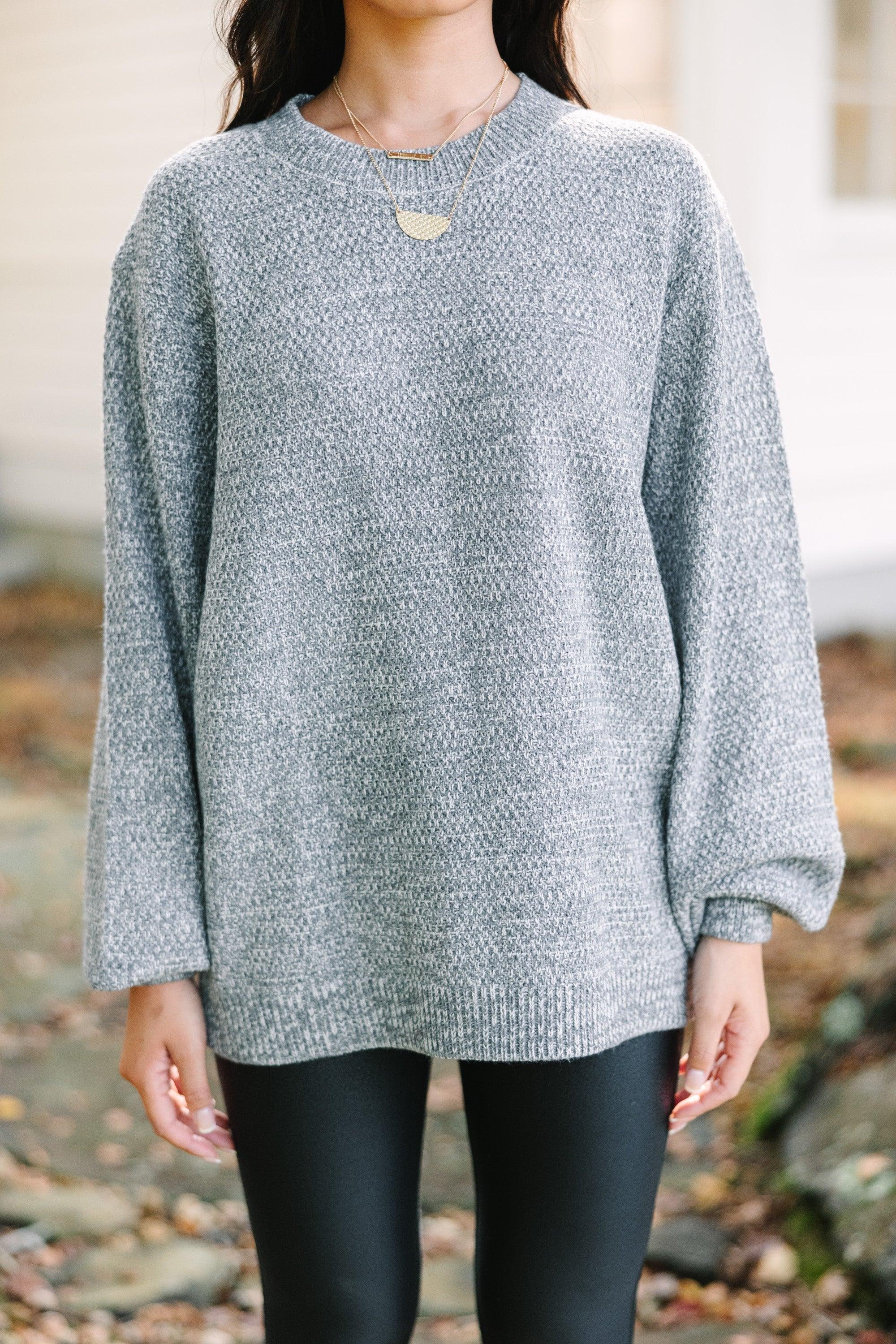 The Slouchy Heather Gray Bubble Sleeve Sweater Female Product Image