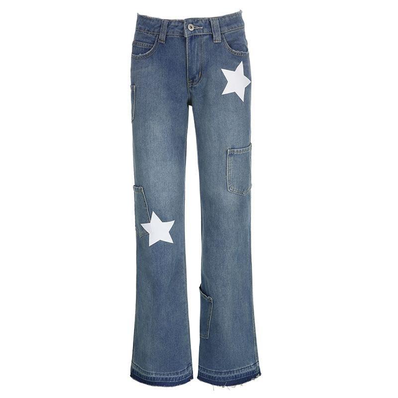 Low Rise Star Applique Boot-Cut Jeans Product Image