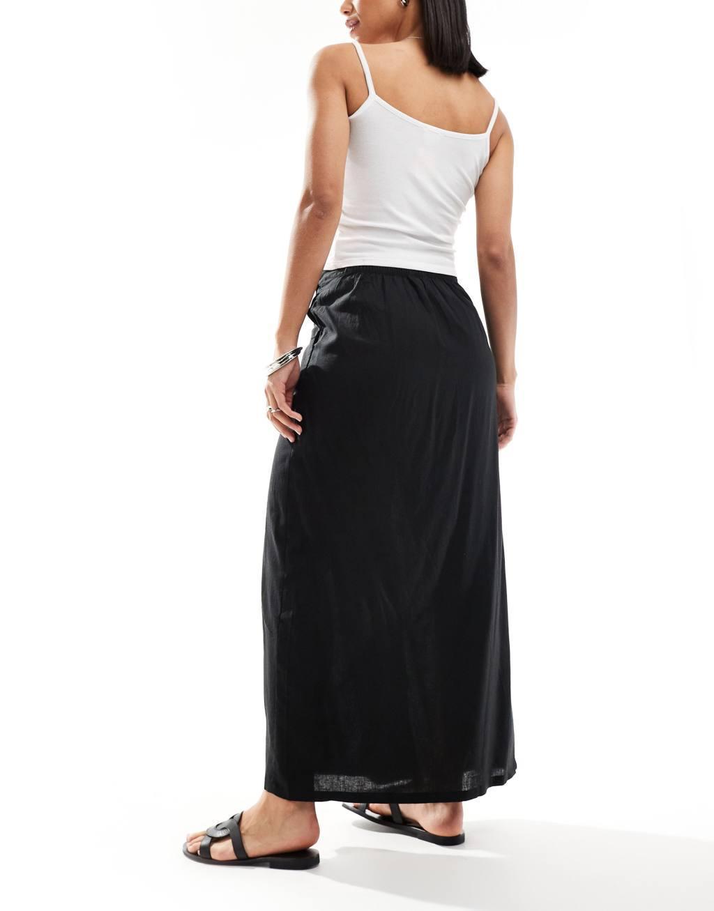 Vero Moda Aware linen mix wrap maxi skirt in black Product Image