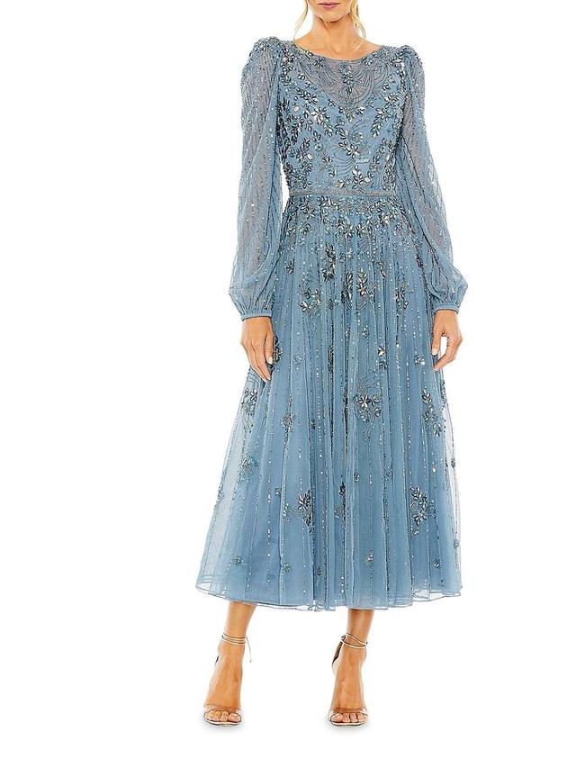 Womens Embellished Long-Sleeve Midi-Dress Product Image