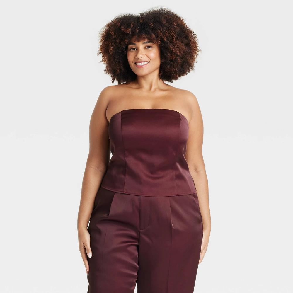 Womens Slim Fit Party Tube Top - A New Day Burgundy 4X Product Image