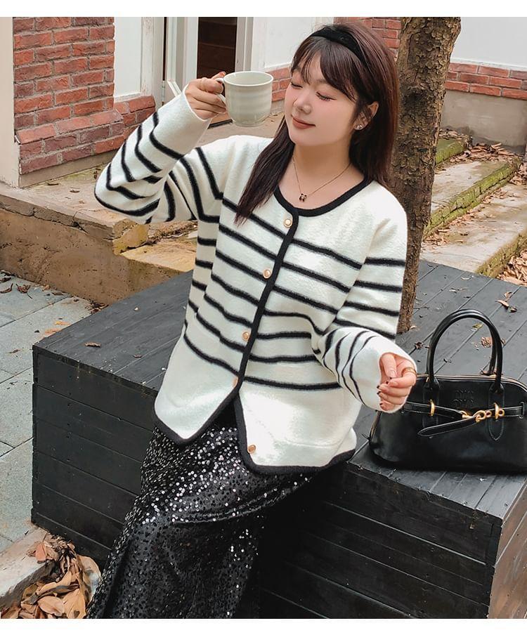 Striped  Button-Up Cardigan Product Image