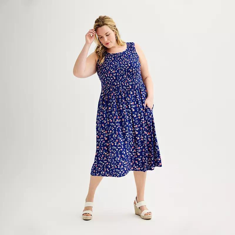 Plus Size Croft & Barrow Smocked Swing Midi Dress, Womens Med Blue Product Image