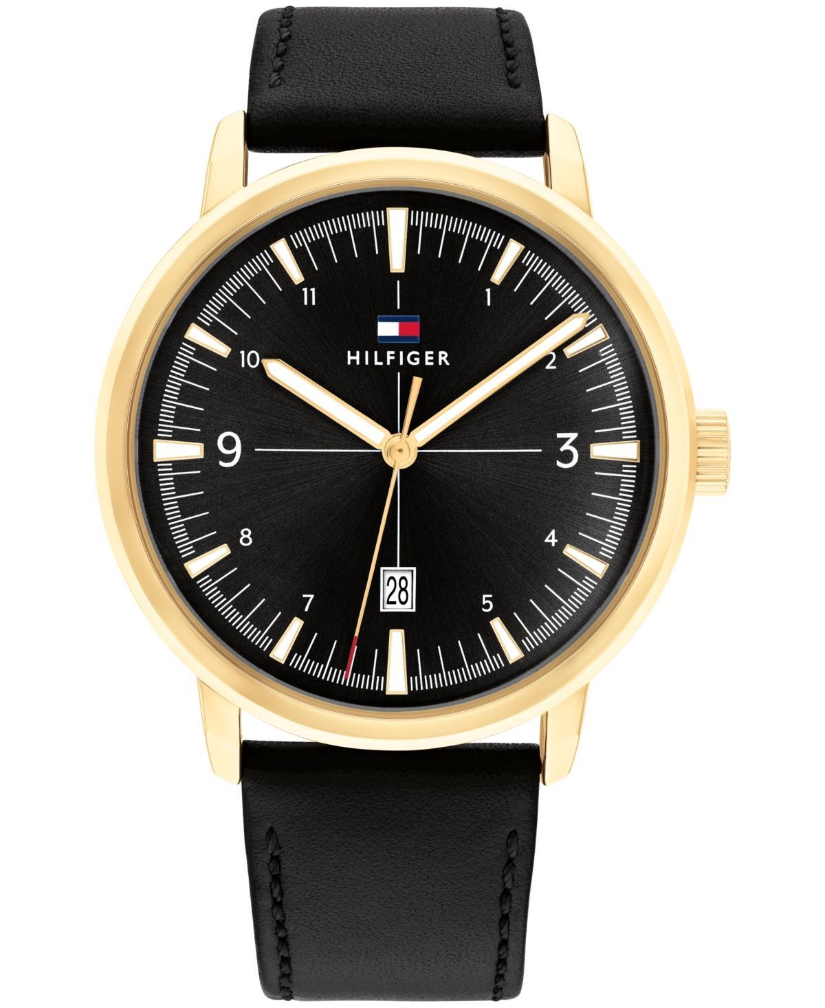 Tommy Hilfiger Mens Black Leather Strap Watch 44mm - Black Product Image