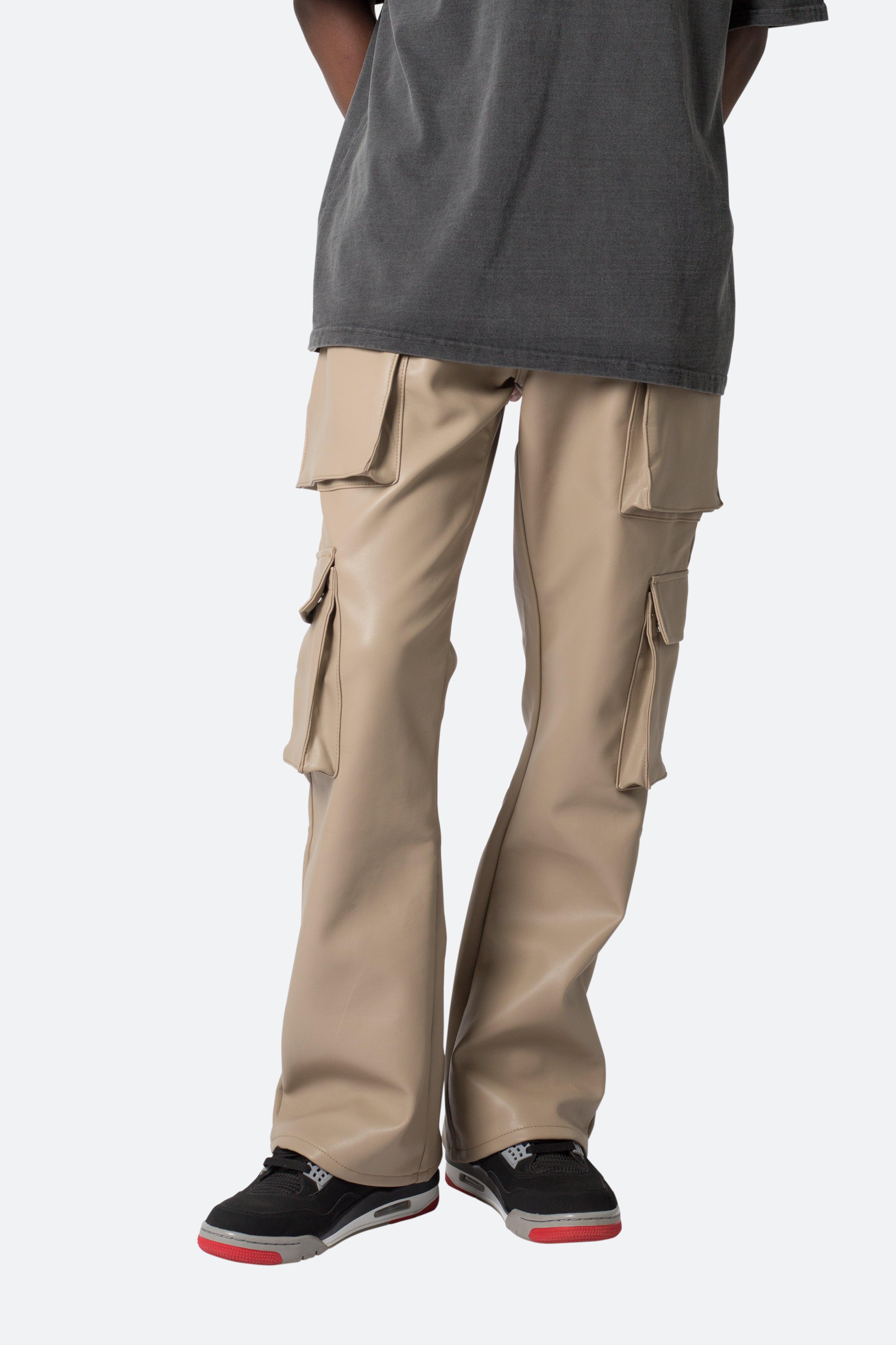 Leather Double Snap Cargo Pants - Khaki Product Image