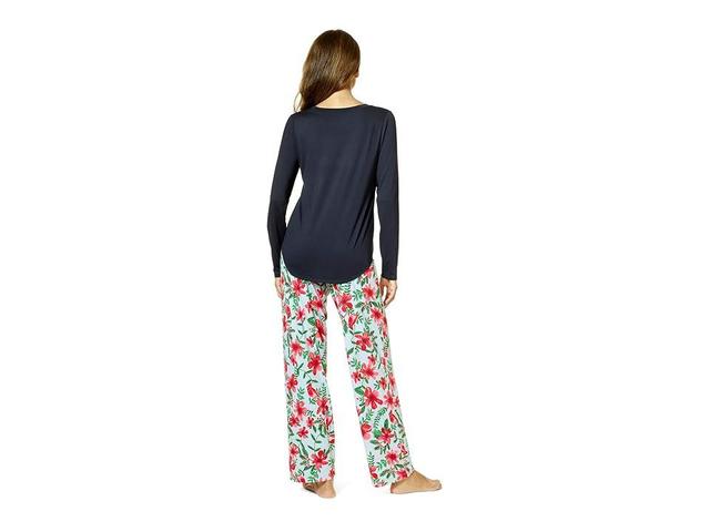 HUE Cardinal Bloom Timeless Soft Jersey Three-Piece Pajama Set Women's Pajama Sets Product Image