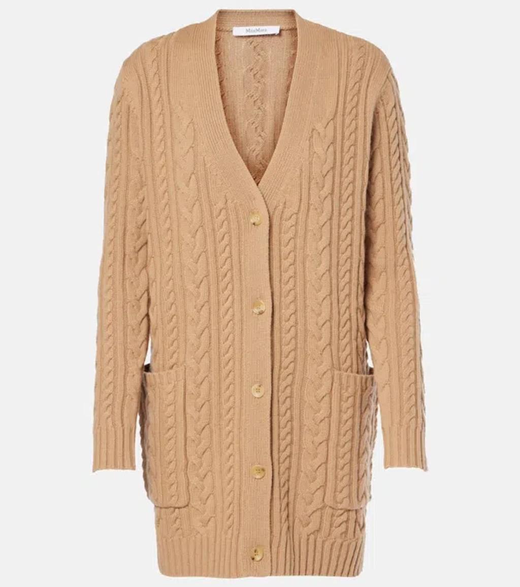 MAX MARA Calotta Cable-knit Wool And Cashmere-blend Cardigan In Beige Product Image