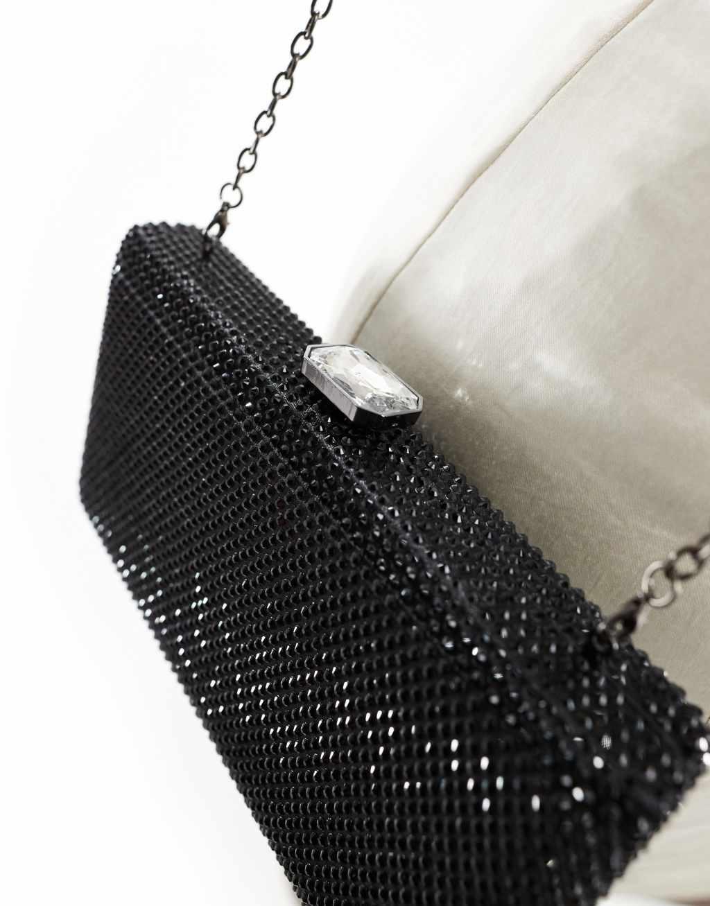 True Decadence embellished hard clutch bag in black Product Image