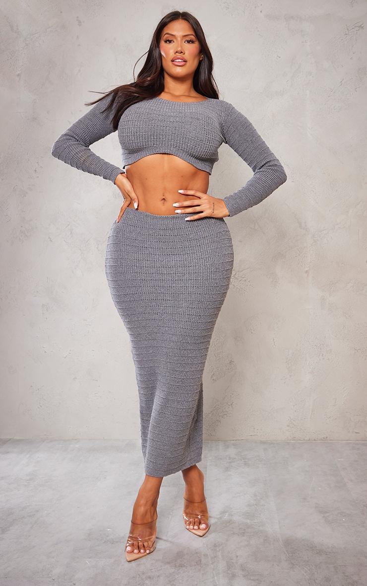 Shape Charcoal Grey Panelled Knit Midaxi Skirt product image