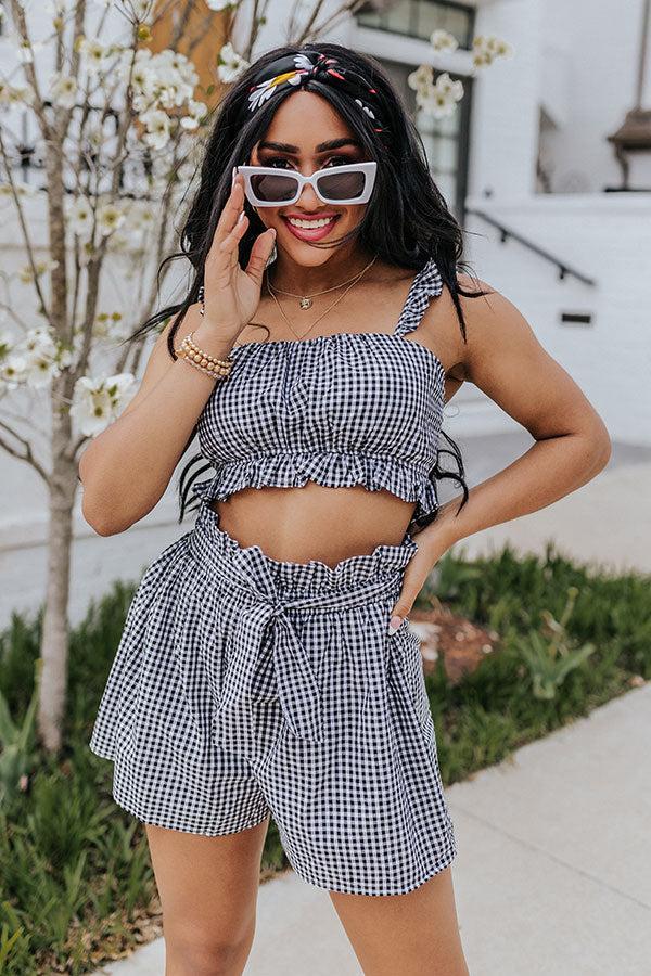 Ruffled Up Gingham Crop Top In Black product image