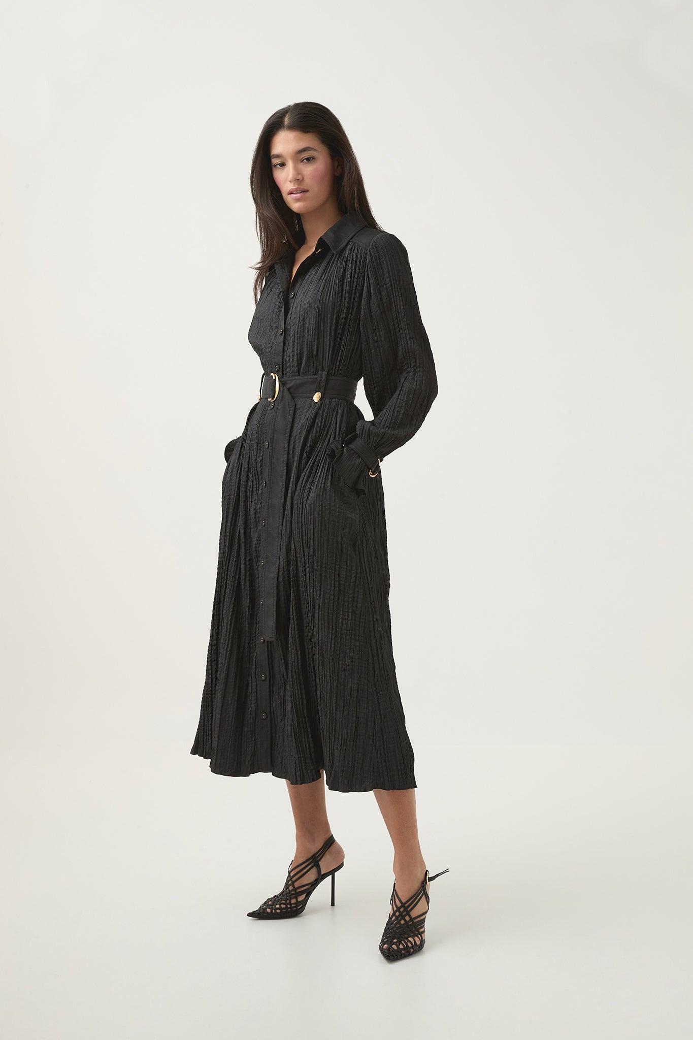 Bays Crushed Pleat Midi Dress Product Image