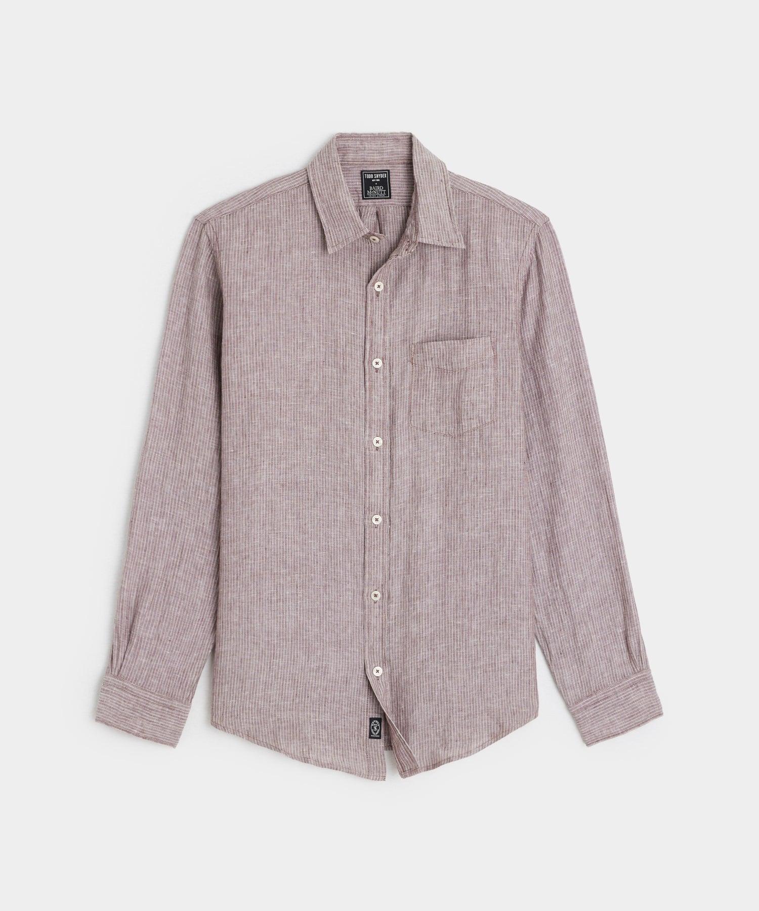 Slim Fit Sea Soft Irish Linen Shirt in Dusty Brown Micro Stripe Product Image