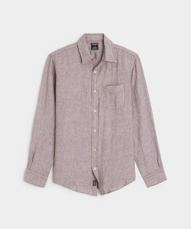 Slim Fit Sea Soft Irish Linen Shirt in Dusty Brown Micro Stripe Product Image