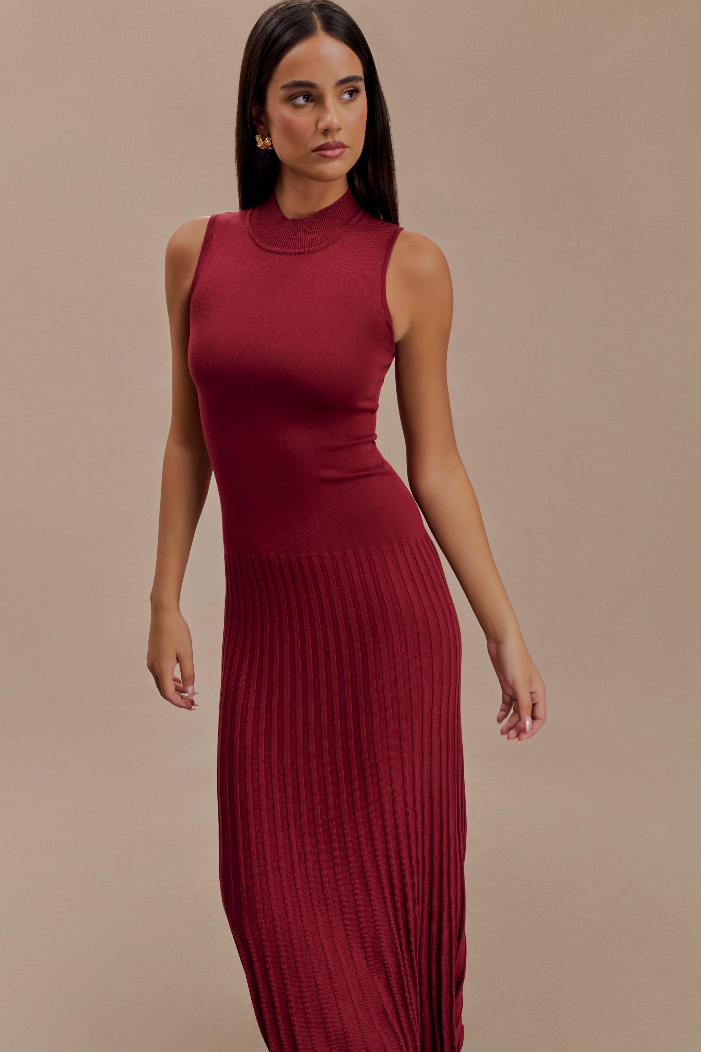 Mavis High Neck Pleated Maxi Dress - Mahogany Product Image