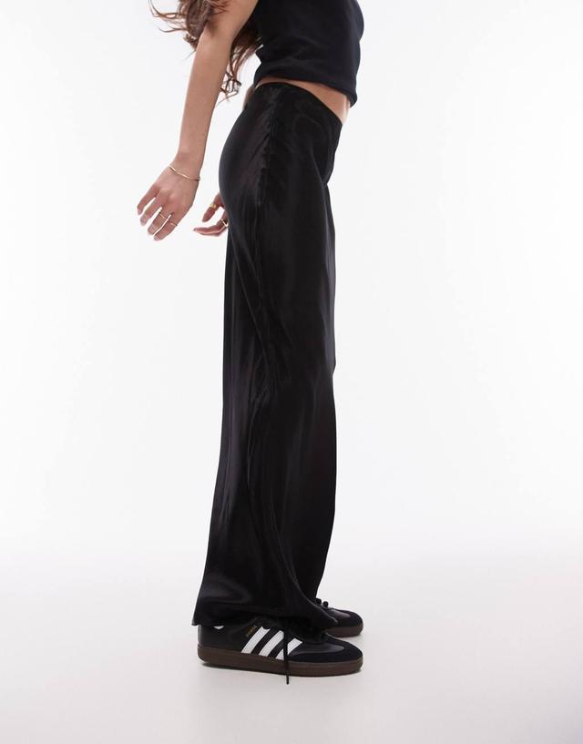 Topshop satin bias maxi skirt in black Product Image