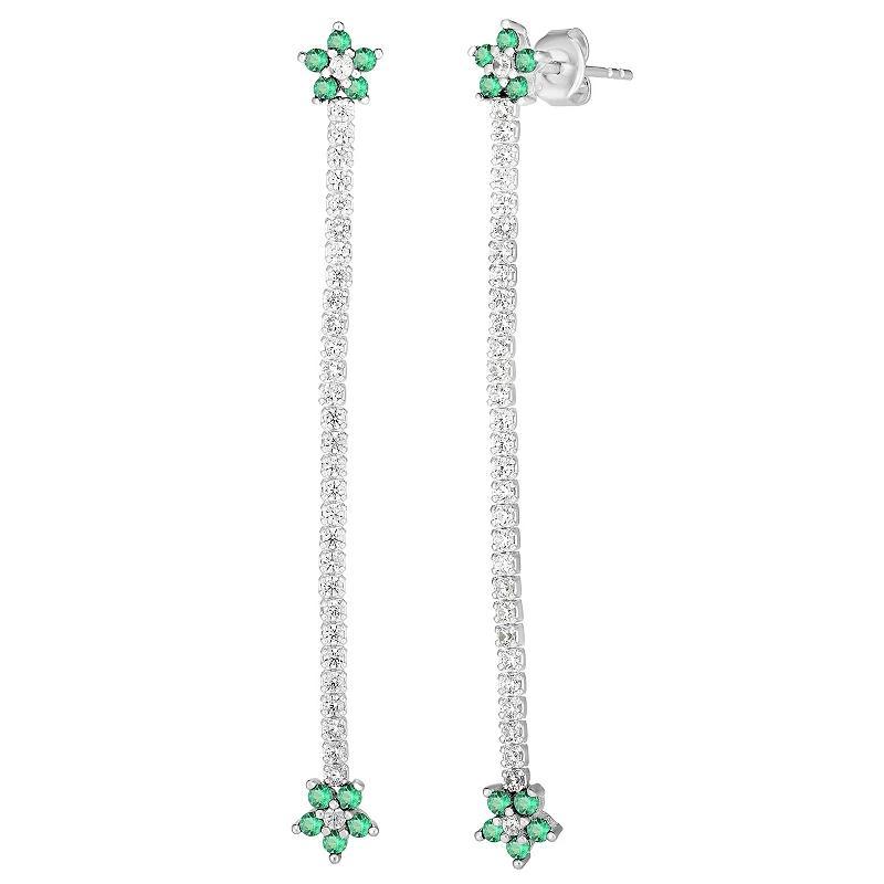 Sunkissed Sterling Cubic Zirconia Flower Drop Earrings, Womens, Silver Tone Green Product Image