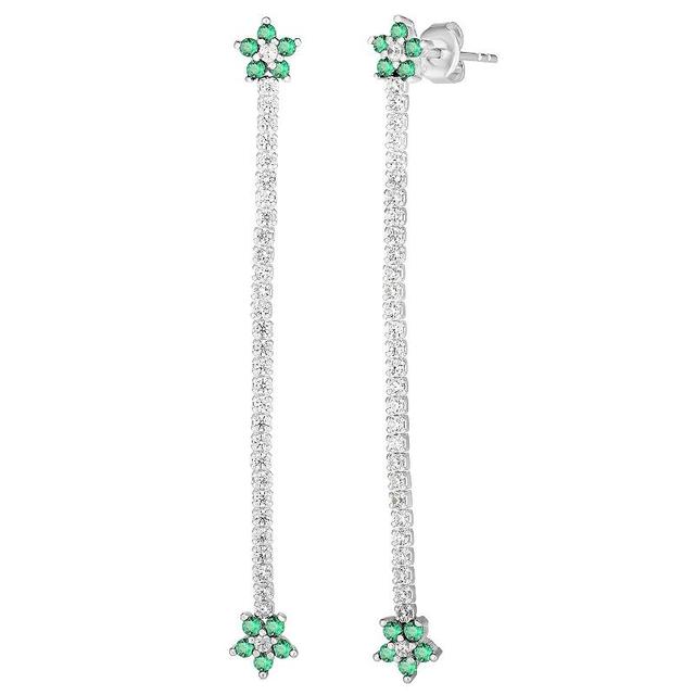 Sunkissed Sterling Cubic Zirconia Flower Drop Earrings, Womens, Silver Tone Green Product Image