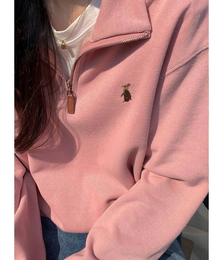 Stand Collar Embroidered Sweatshirt Product Image