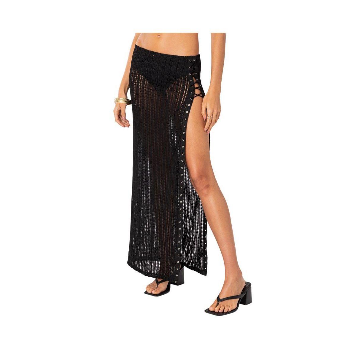 Womens Lucea Lace Up Sheer Knit Maxi Skirt Product Image