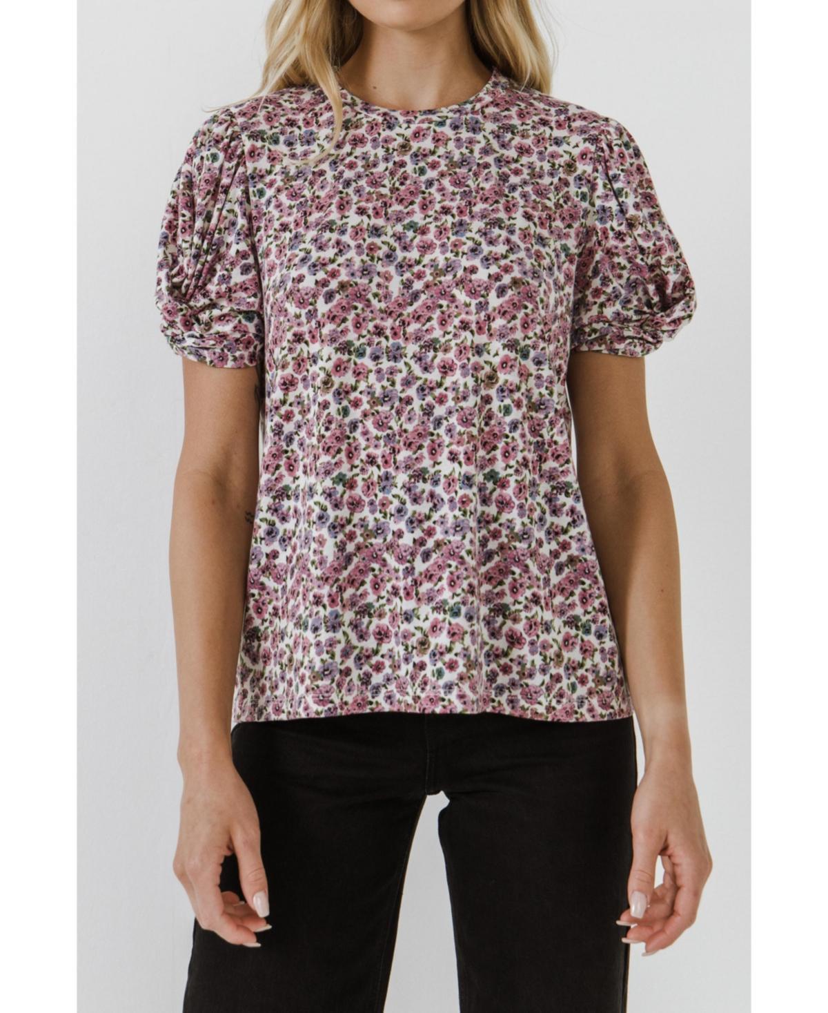 Free the Roses Womens Floral Twist Sleeve Detail Knit Top Product Image