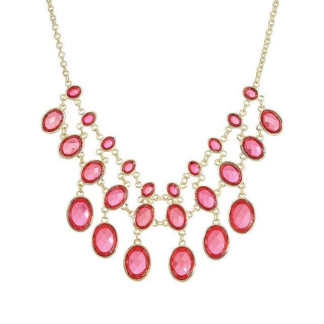 1928 Gold Tone & Rose Stone Faceted Bib Necklace, Womens, Pink Product Image