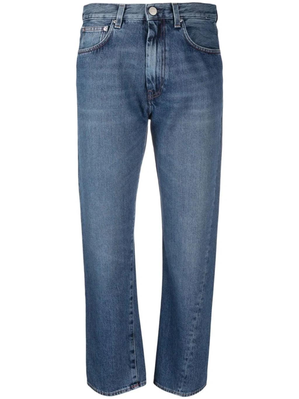 Twisted Seam High-rise Straight-leg Organic-denim Jeans In Washed Blue Product Image