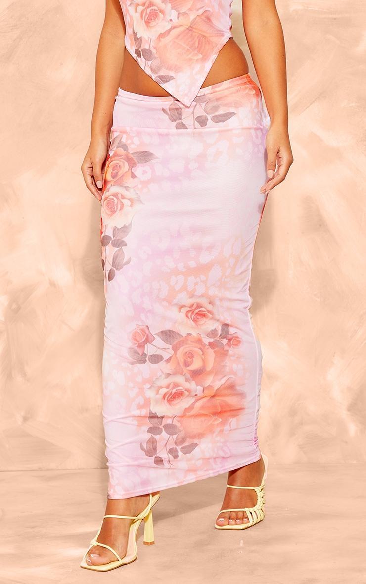 Petite Pink Printed Mesh Low Waist Maxi Skirt Product Image