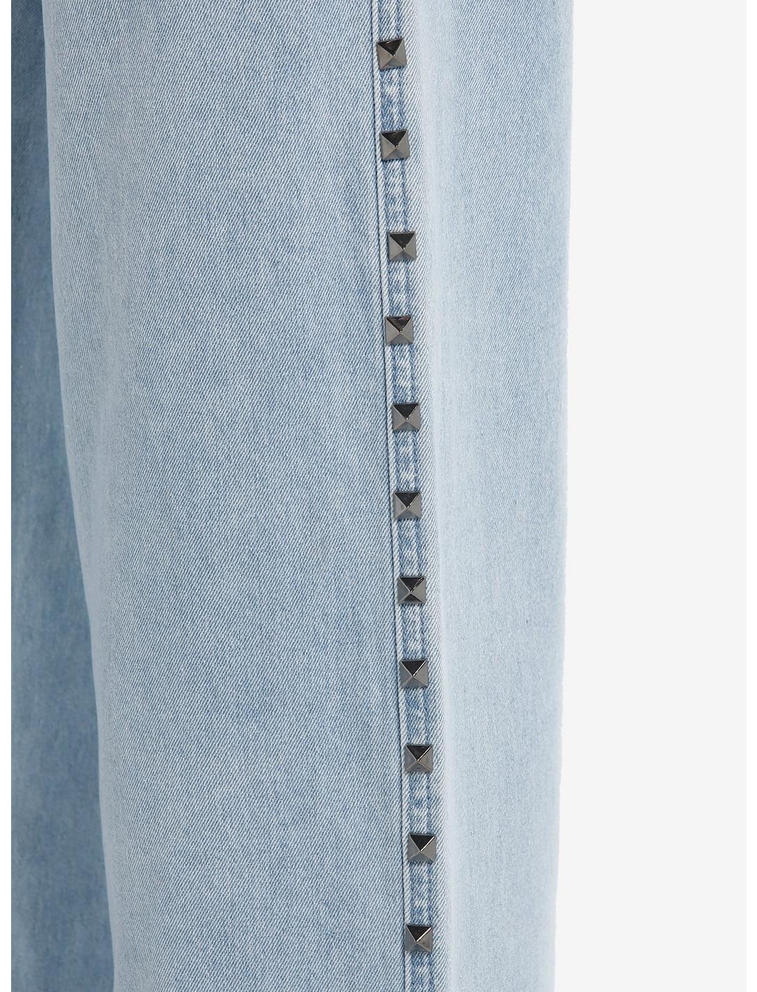 Light Blue Studded Wide-Leg Jeans Product Image