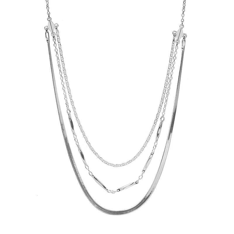 LC Lauren Conrad Silver Tone 3 Row Herringbone Chain Necklace, Womens, None Product Image