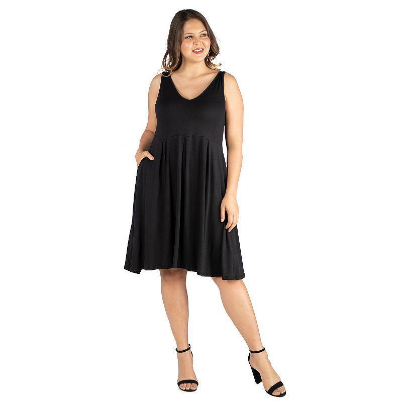 Plus Size 24seven Comfort Apparel Sleeveless Midi Fit and Flare Dress with Pockets, Womens, Size: 1XL, Black Product Image