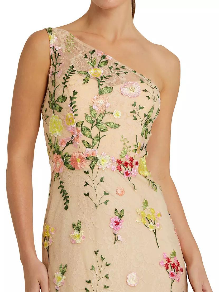 One-Shoulder Floral Embroidered Gown Product Image