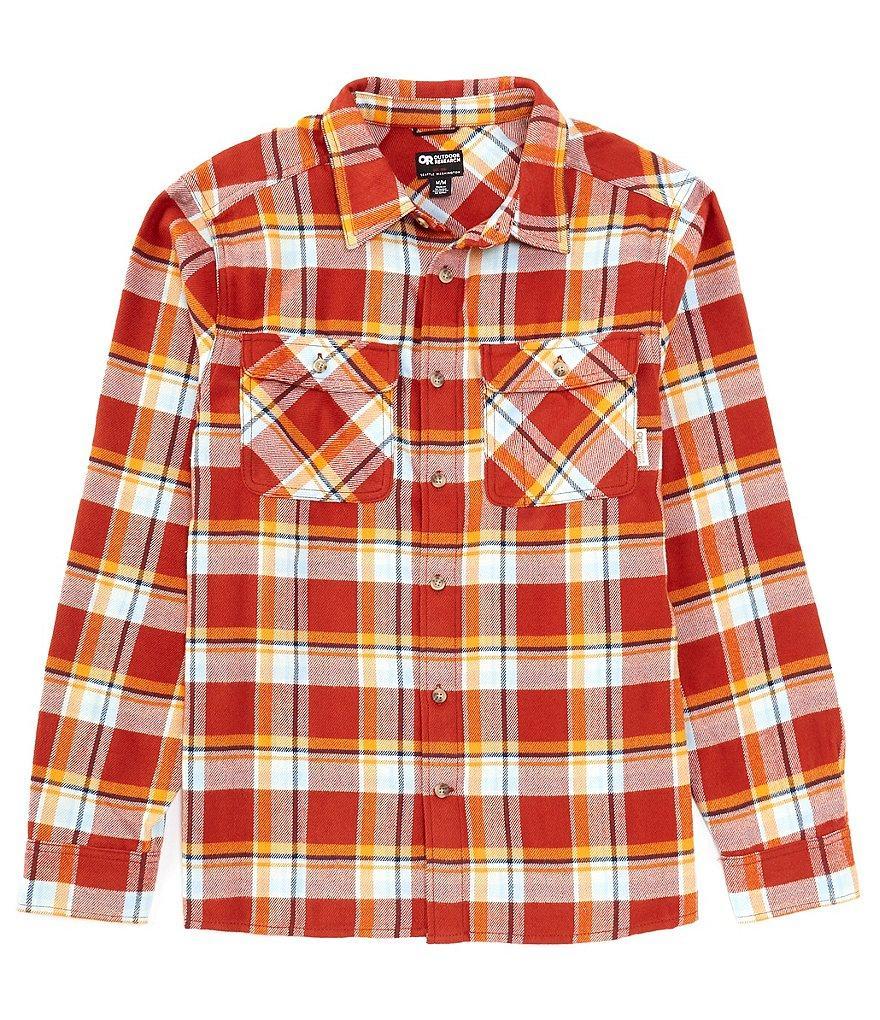 Outdoor Research Performance Stretch Feedback Slate Plaid Flannel Twill Long Sleeve Woven Shirt Product Image