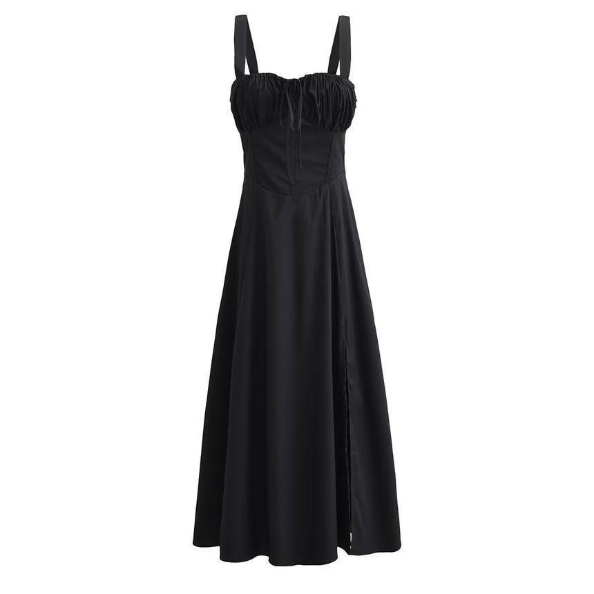 Sleeveless Square Neck Plain Midi A-Line Dress Product Image