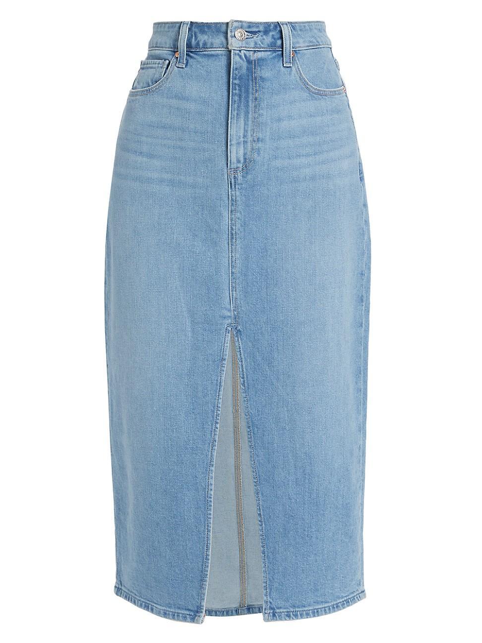 PAIGE Angela Midi Skirt in Blue. Product Image