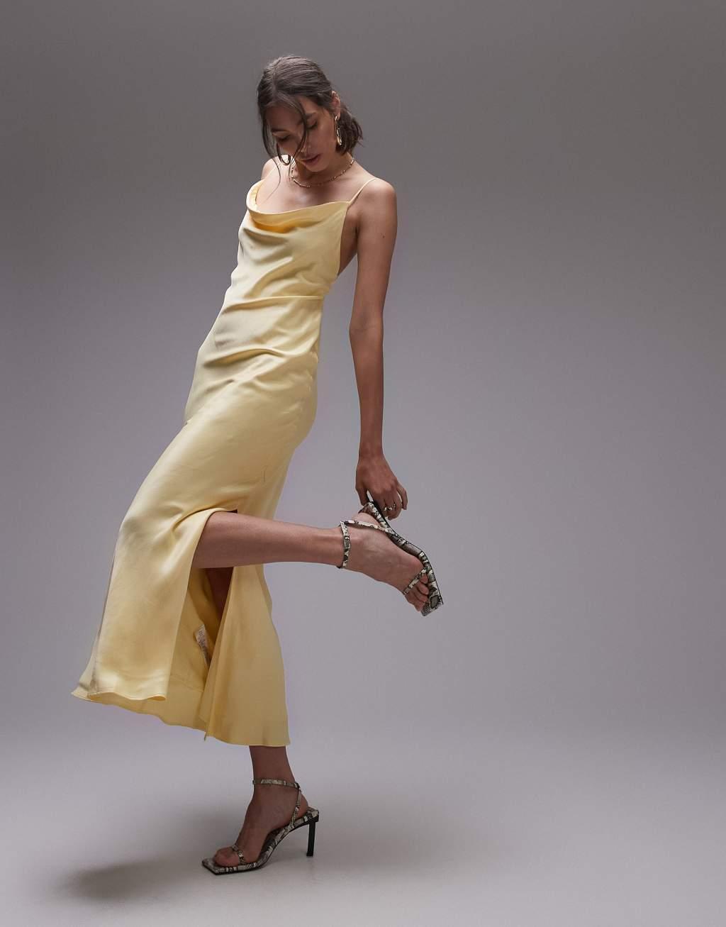 Topshop cowl neck scoop back midi dress in lemonade Product Image