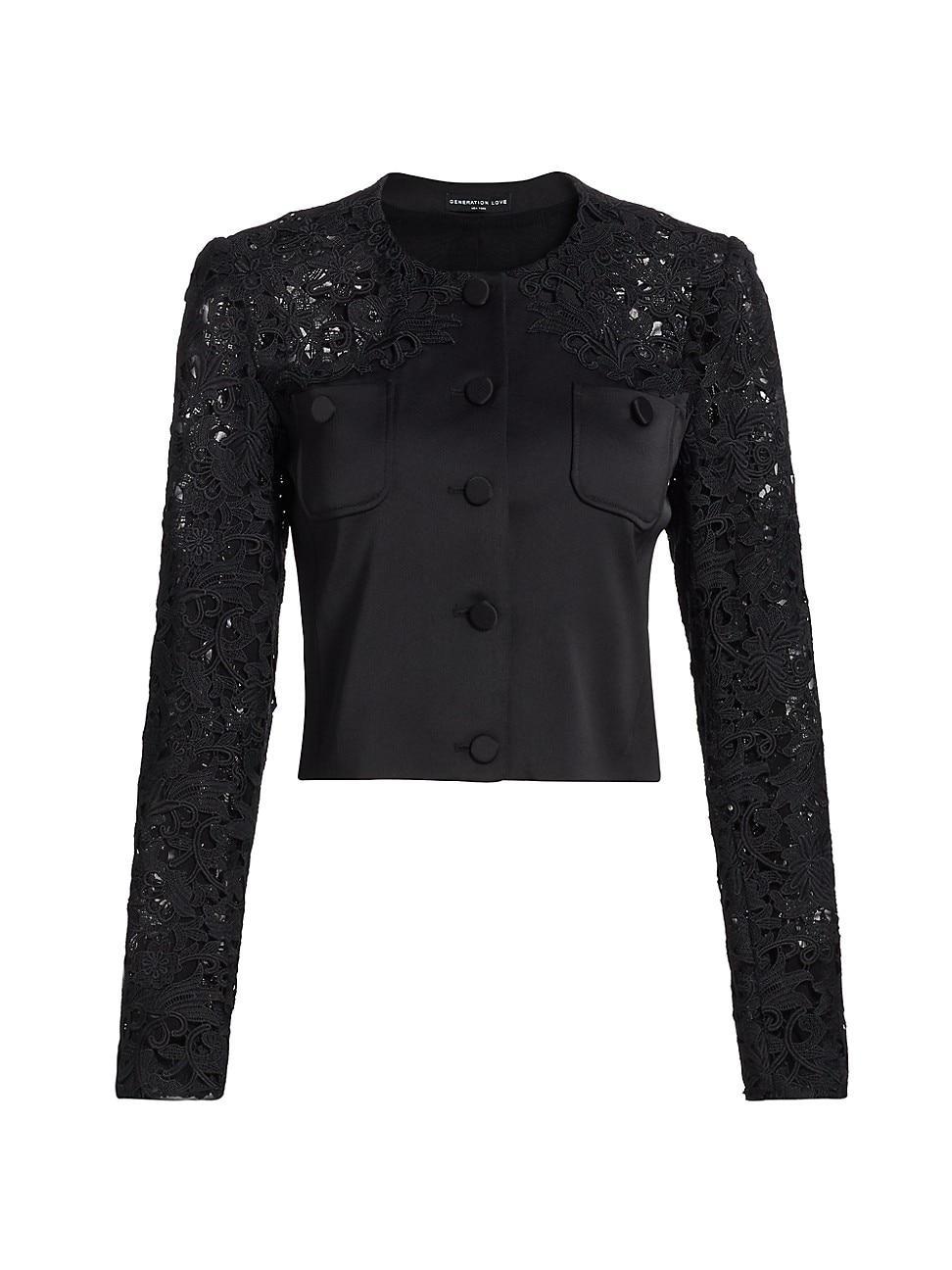 Womens Cortez Lace-Trimmed Satin Crop Jacket Product Image