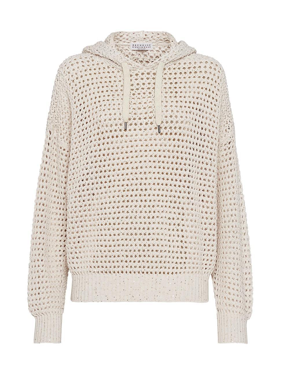 Womens Cotton Dazzling Net Hooded Sweater product image