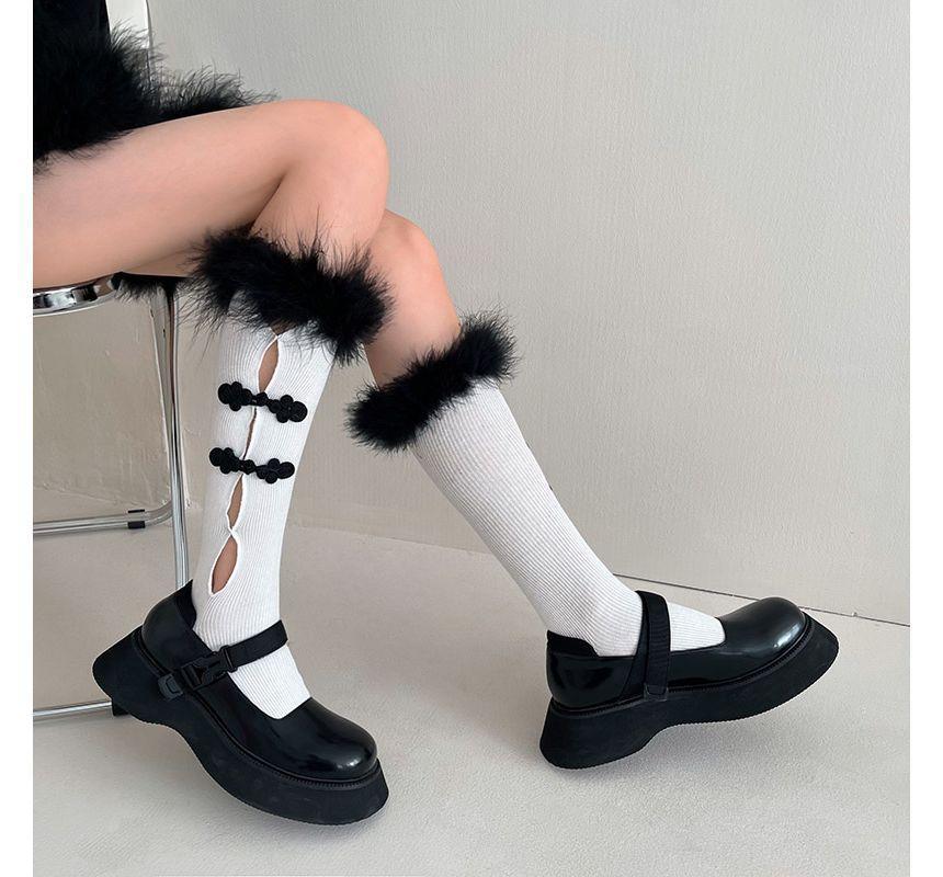 Fluffy Trim Frog Buttoned Socks Product Image