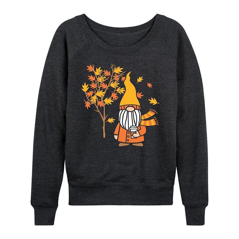 Womens Fall Gnome Tree Slouchy Graphic Sweatshirt, Girls Heather Grey Product Image