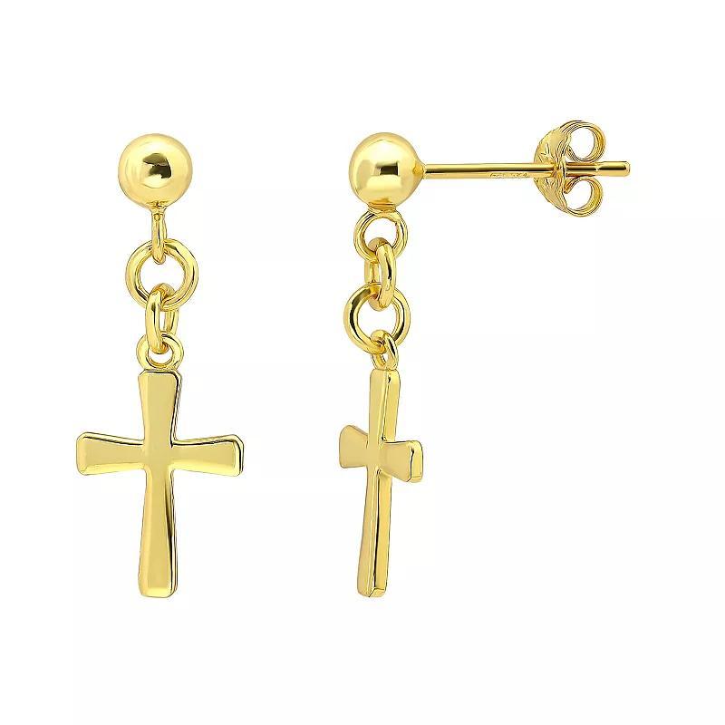 Aleure Precioso Sterling Silver Cross Drop Posted Earrings, Womens, Gold Tone Product Image