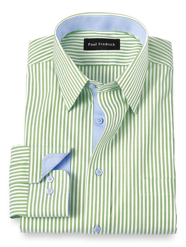 Comfort Stretch Non-Iron Stripe Dress Shirt With Contrast Trim - Green Product Image