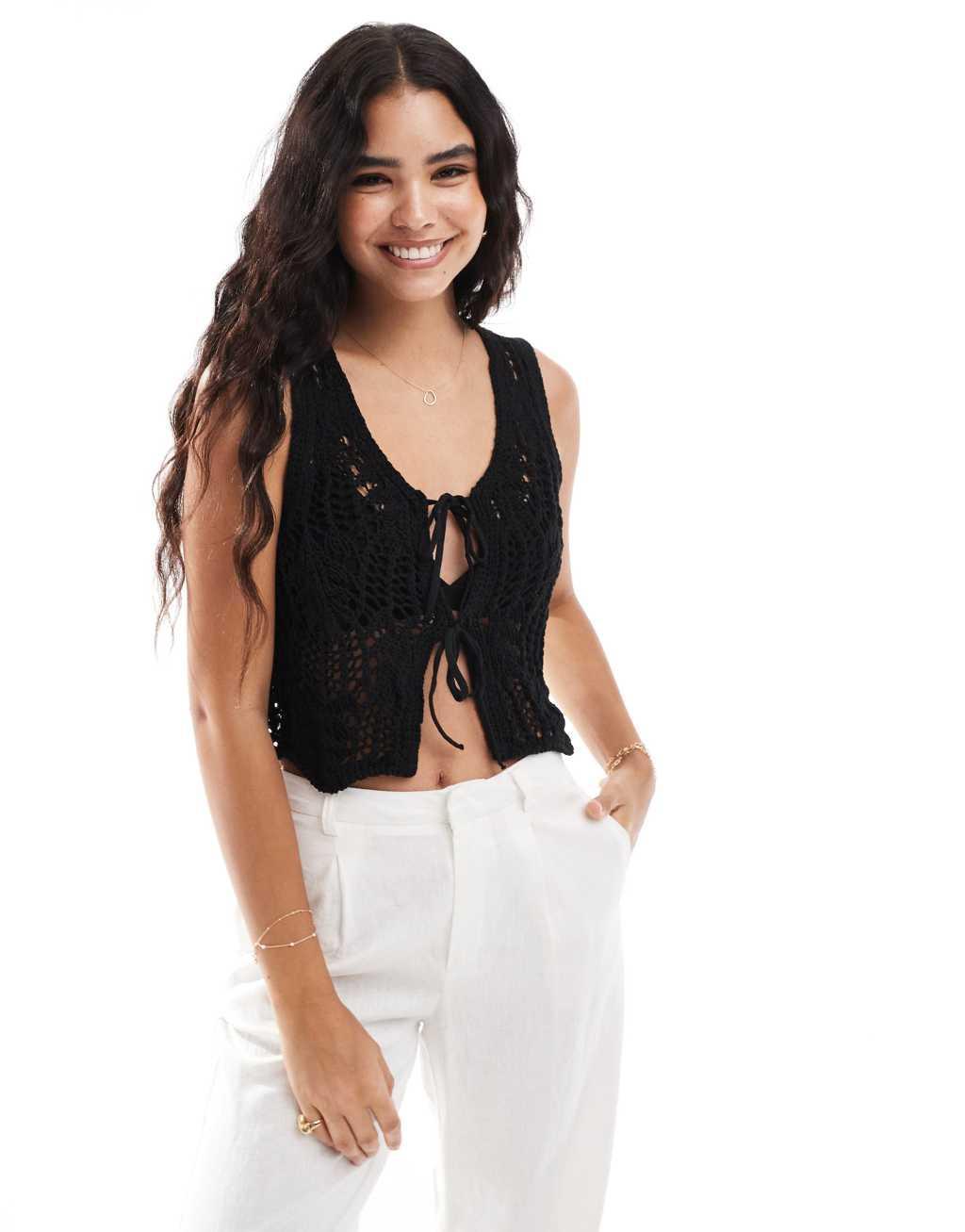 ONLY crochet tank top in black Product Image