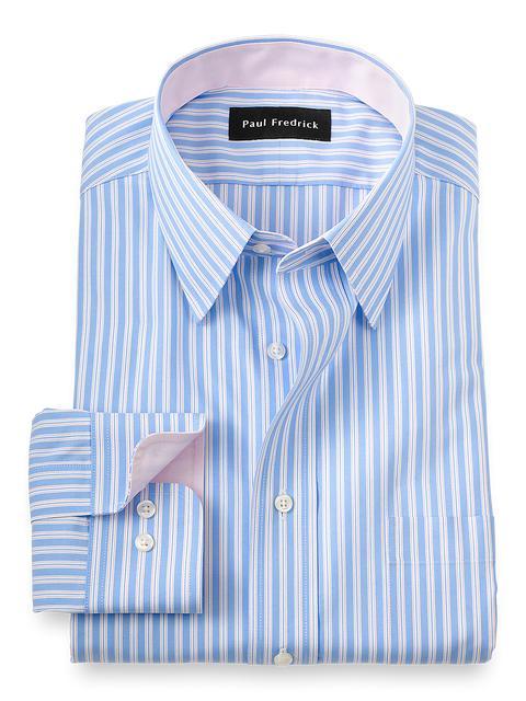 Non-Iron Cotton Stripe Dress Shirt With Contrast Trim - Blue Product Image