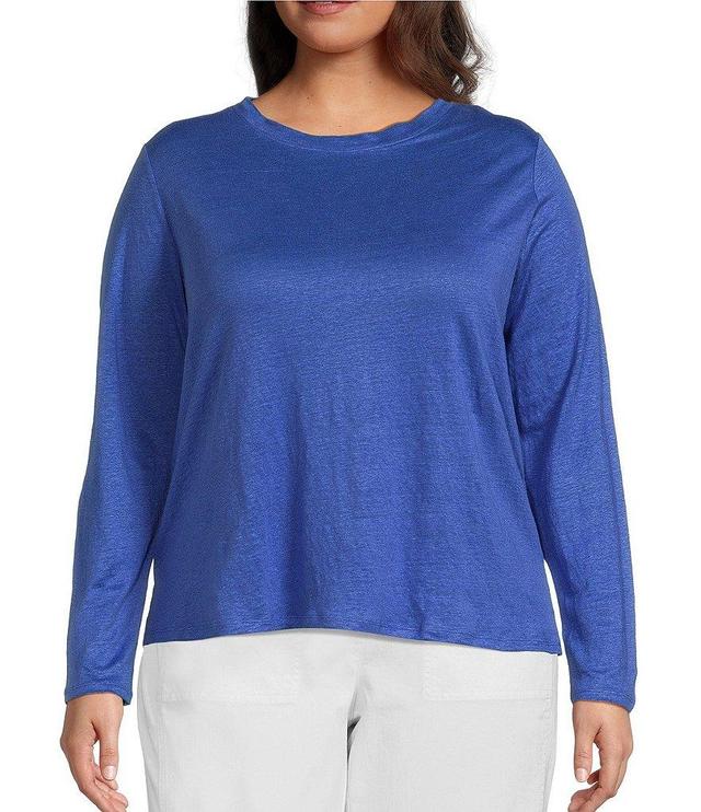 Eileen Fisher Plus Size Organic Linen Jersey Knit Crew Neck Long Sleeve Tee Shirt Product Image