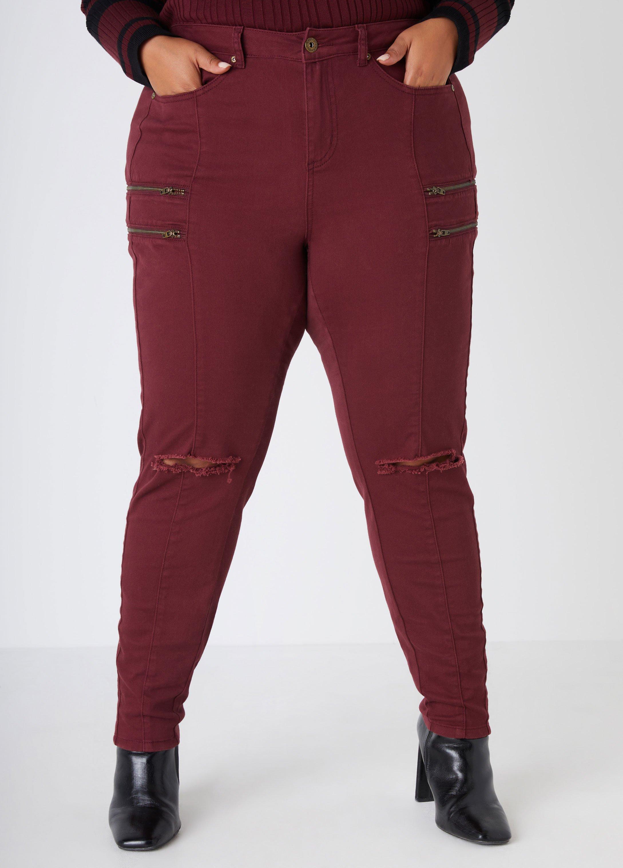 Plus Size Distressed Zip Detailed Jeggings Ashley Stewart Product Image