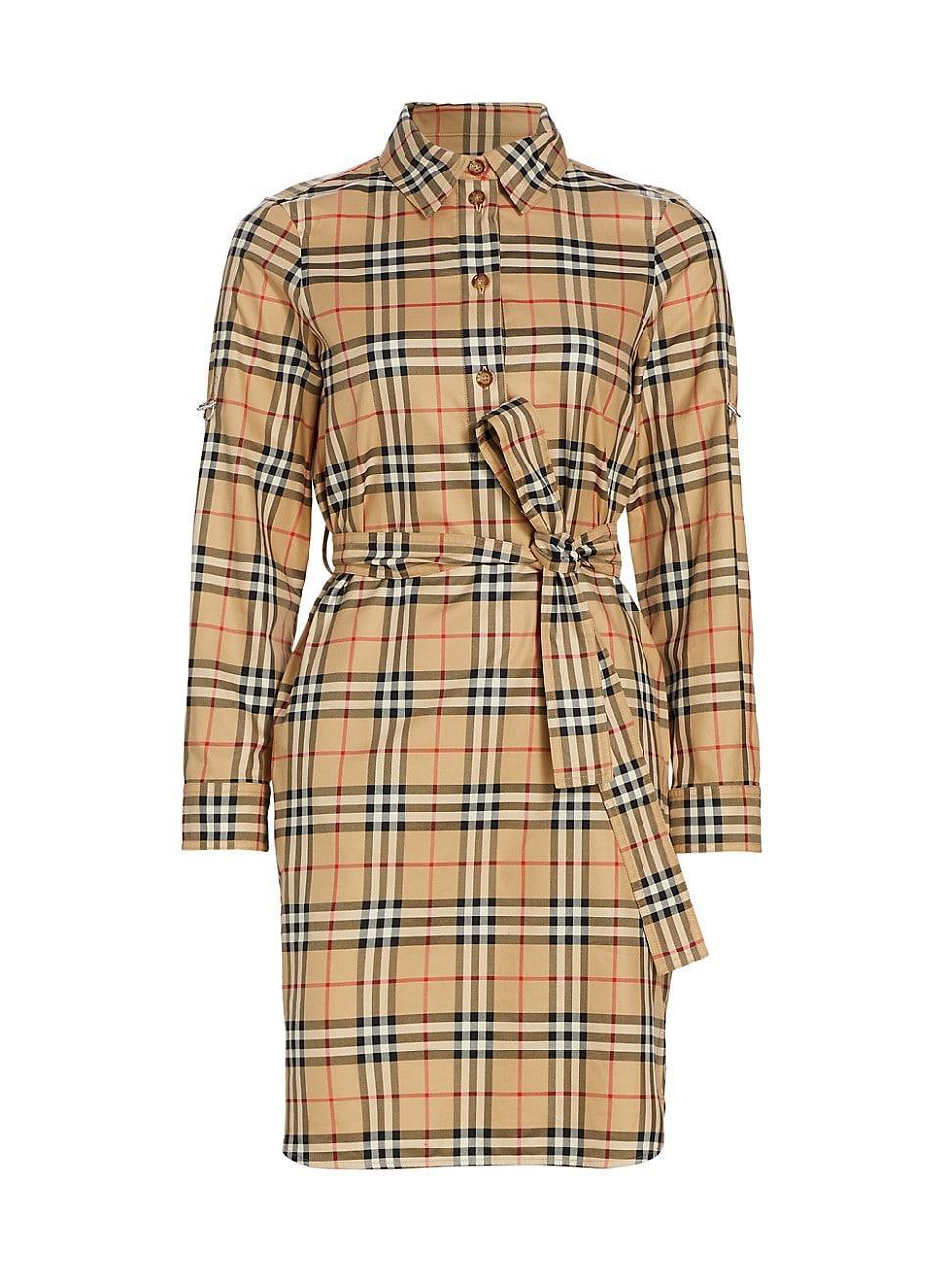 Womens Kari Belted Check Cotton Shirtdress Product Image