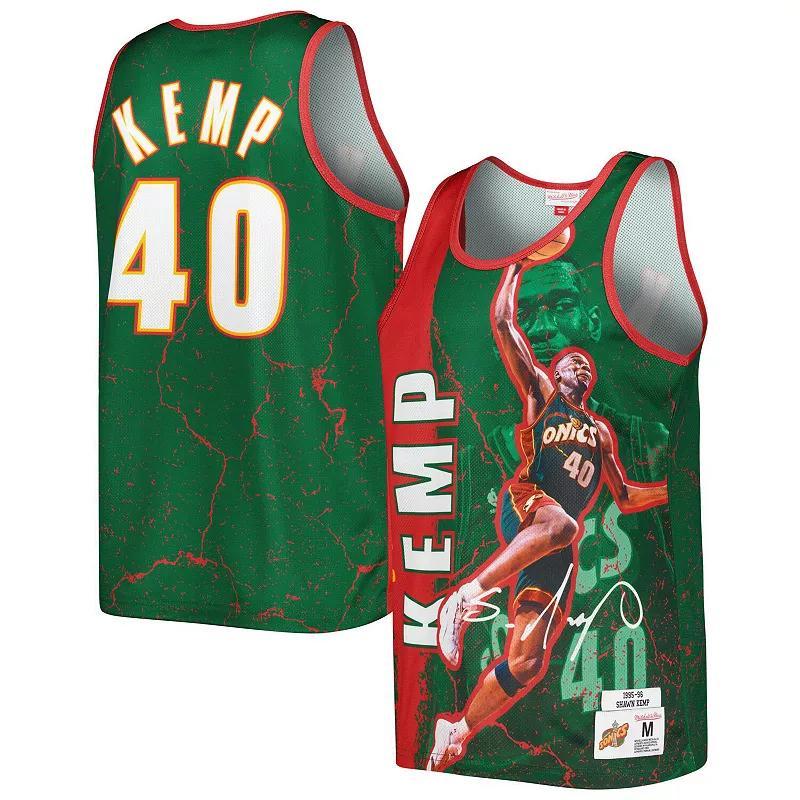 Mens Mitchell & Ness Shawn Kemp Green Seattle SuperSonics 1995-96 Hardwood Classics Player Burst Tank Top Product Image